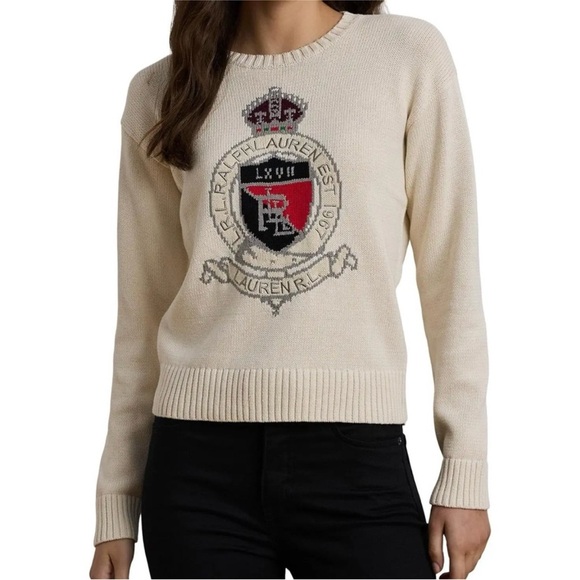 Ralph Lauren Beige Sweater with Emblem NEW WITH TAGS